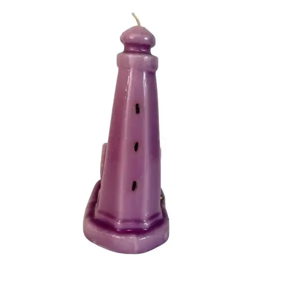 Made in USA Purple Lighthouse Candle Paul Hoge Candleworks Wingate NC 5x7 - Picture 4 of 9